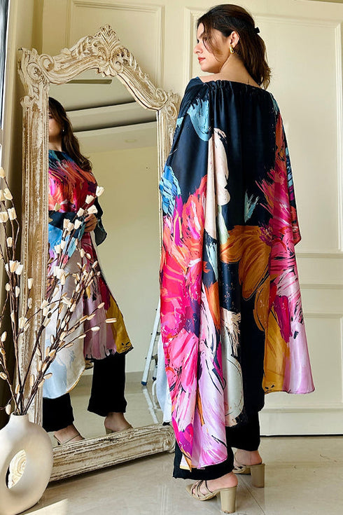 Black Satin Print Fusion Set